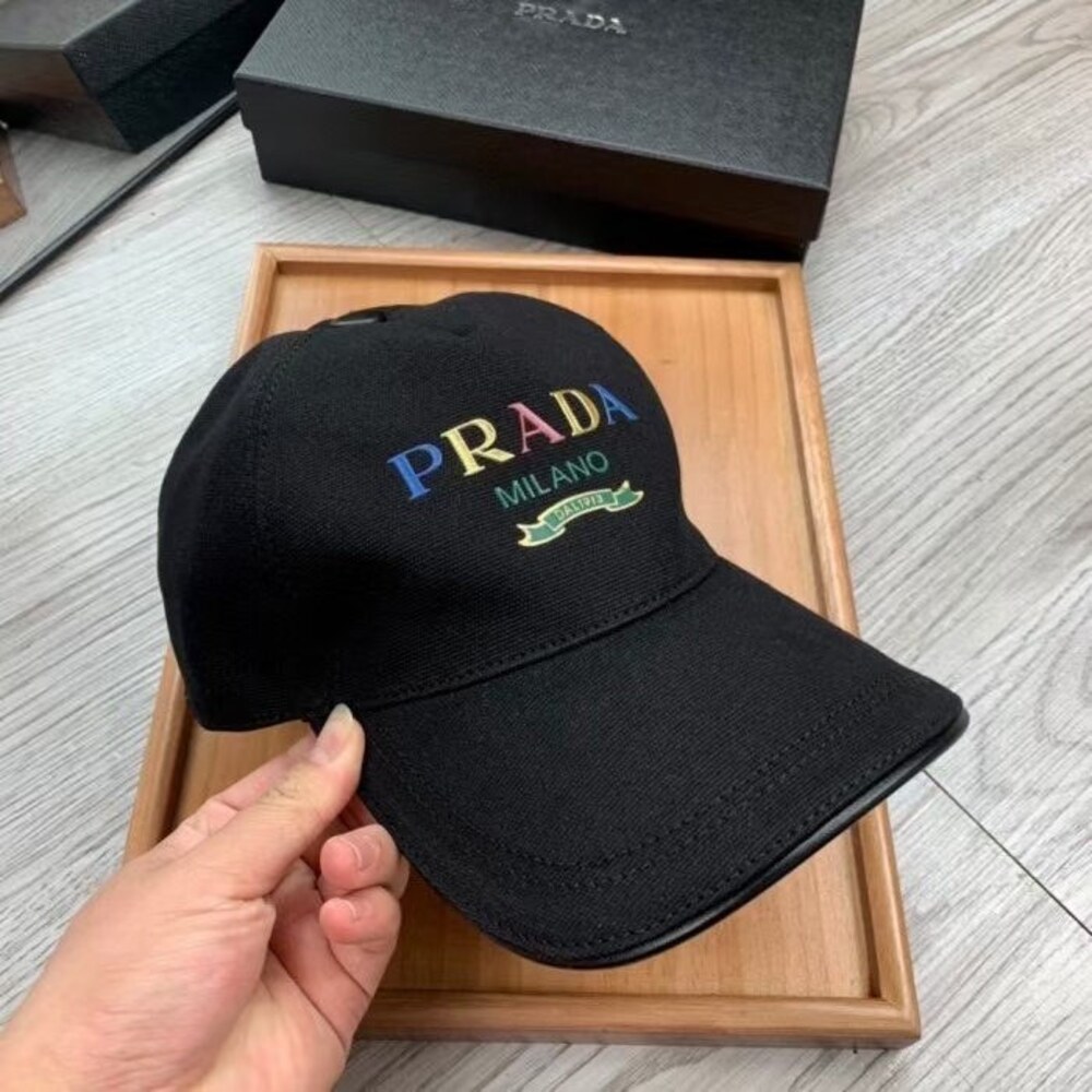 Prada Multicolor Logo Cotton Baseball Cap Black - Picture 3 of 4